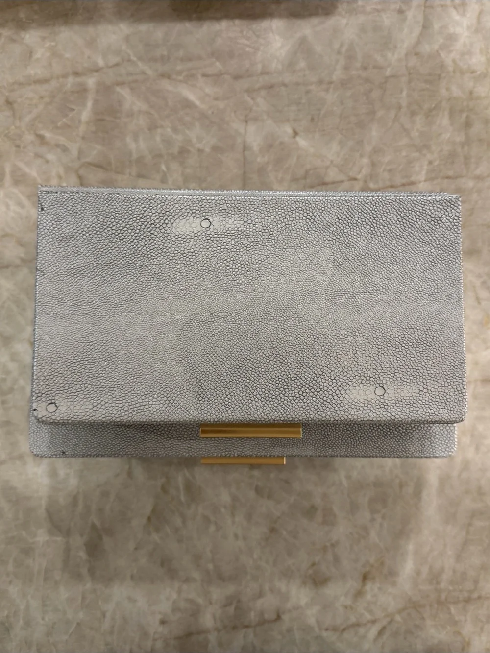 Gray Faux Shagreen Storage Box Set with Gold Accent